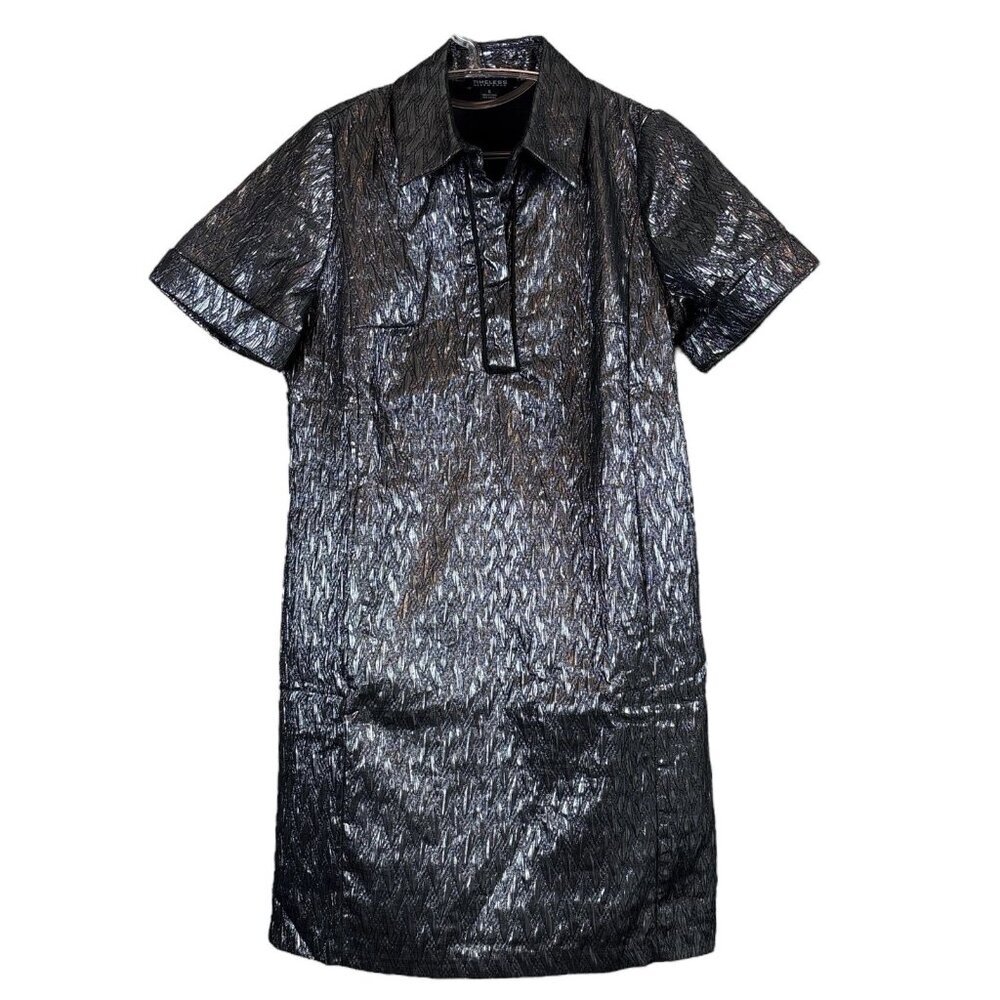 Timeless Naeem Khan Metallic Textured T-Shirt Dress Dark Silver Black Size 6